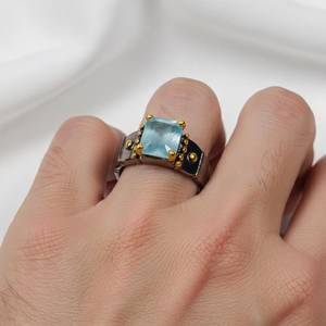 Blue Aquamarine <b>Rhodium</b> Stacking <b>Ring</b> Designed for Elegant Layered Wear Wedding Ocean Inspired Calm Timeless Classic Style - Product Image 2
