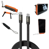Nouveau design, câble plat USB-C vers USB-C tressé en nylon 240W à charge rapide avec support de téléphone séparable pour téléphone portable