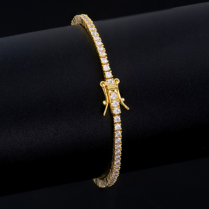 Bracelet Tennis en Argent Sterling 925 Plaqué Or avec Moissanite, Style Hip Hop, Idéal pour Mariage et Fêtes, Bijou Chaîne Fine et Maillons - Product Image 2