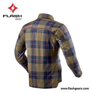 เสื้อเชิ้ตผ้าสักหลาดลายสก็อตแขนยาวสีขาวและสีน้ำตาลทรงปกติสำหรับผู้ชาย คุณภาพพรีเมียมแบบกำหนดเอง เสื้อป้องกันสำหรับขี่มอเตอร์ไซค์ - Product Image 3