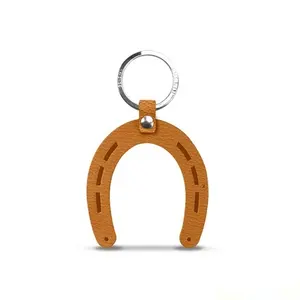 Porte-clés luxe en cuir de chèvre safran Porte-clés en cuir véritable pleine fleur design fer à cheval - Product Image 1