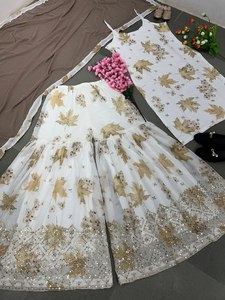 Top de algodón blanco de nuevo diseñador Salwar Kameez con trabajo pesado Moti y ropa de lino y seda Dupatta para ropa de fiesta - Product Image 2