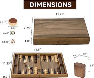 <b>Wooden</b> Folding Inlay <b>Backgammon</b> Board Game <b>Set</b>, Classic Traditional Board Games, Portable Travel Board Game for Kids and Adults - Product Image 3