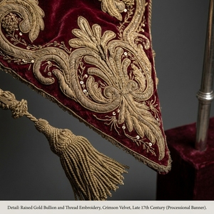 Custom Baroque Swallowtail Liturgical <b>Banner</b> Hand Embroidered Metallic Gold Wire Church <b>Banner</b> with Ceremonial Silver Pole - Product Image 6