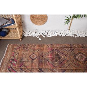 Tapis vintage Herki 2,1 x 11,8 pieds, tapis turc rouge uni en laine - Product Image 5