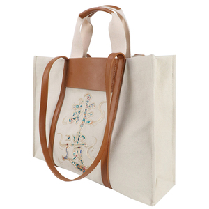 Custom Eco Friendly Canvas Cotton <b>Tote</b> Shopping <b>Bag</b> With PU Leather Strap Design Recyclable And Suitable For Daily Use - Product Image 1