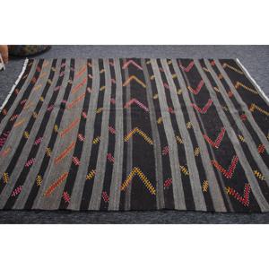 7x8 ft Vintage Turkish Rug, Large Rug, Kilim <b>Brown</b> <b>Wool</b> Rug - Product Image 4