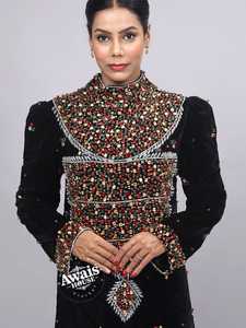 AWAIS HOUSE <b>Plus</b> <b>Size</b> Moroccan Velvet <b>Kaftan</b> <b>Dress</b> Hand Beaded Lightweight Ethnic Style Floor Length Long Sleeve High Neck - Product Image 3