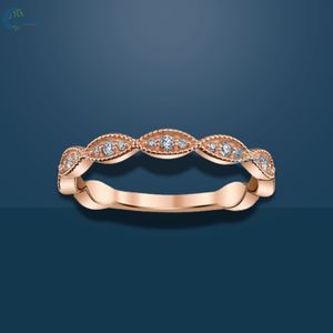 Anillo de eternidad de moissanita de filigrana Marquesa vintage en oro blanco sólido de 14 quilates elegante banda de boda apilable para mujer - Product Image 6