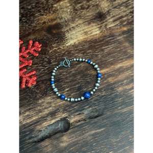 Navajo Style Lapis & Sterling Silver Beaded <b>Bracelet</b> <b>Ball</b>-shaped Pattern for Gift - Product Image 3