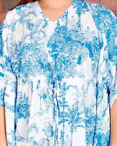 Kaftan de algodón indio azul bloque de mano impreso diseñador Maxi vestido elegante cómodo ropa de playa traje de dormir - Product Image 2