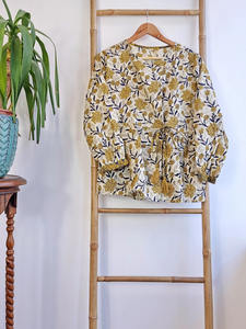 Chemise bohème florale en pur coton, imprimé indien Bagru, confortable pour tous les jours, pour femmes - Product Image 5