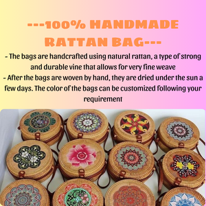 Vintage Round Rattan Woven Handbag Handmade Vietnam Natural Straw Shoulder <b>Bag</b> for Beach <b>Boho</b> Outfits - Product Image 1