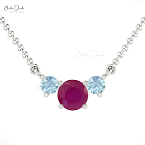 Xu hướng sản phẩm hot rực rỡ cắt 5 mét Burma Ruby & Aquamarine Mặt dây chuyền 14K vàng thật ba đá Mặt dây chuyền vòng cổ số lượng lớn Nhà cung cấp - Product Image 4