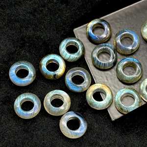 ลูกปัดพลอยลาบราโดไรต์สีน้ำเงินธรรมชาติ รูปทรงโดนัท แกะสลัก ขนาด 12 มม. - Product Image 1