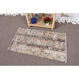 Alfombra de lana tradicional Vintage Beige y azul 1,8X3 pies Patrón de retazos Alfombra de sala de estar con respaldo de látex - Product Image 3