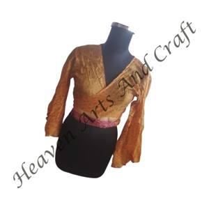 Cravate en soie, haut en soie recyclée pour femmes, haut portefeuille en soie indienne, haut hippie à manches cloche en soie style rétro taille libre décontracté - Product Image 6