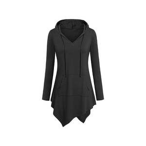 High Quality Long Length <b>Hoody</b> Solid Color <b>Zip</b> Front <b>Pocket</b> Casual Wear <b>Hoodie</b> for Women - Product Image 3