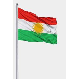 Drapeau à main du Kurdistan irakien 3x5 pieds en satin, plastique, polyester, soie avec mât en aluminium, graphique imprimé numériquement - Product Image 1