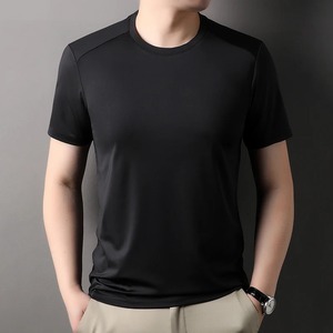 Camiseta de manga corta para hombre de verano 2024, Color sólido de alta calidad, cómoda sensación de hielo, estilo informal de negocios, logotipo frontal - Product Image 4