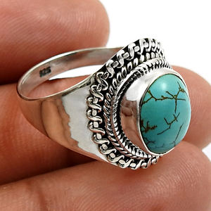 Cadeau délicat pour homme Bague de forme ovale en argent sterling 925 avec pierre précieuse turquoise naturelle Conception personnalisée Boho Fabricant de bijoux Inde - Product Image 3