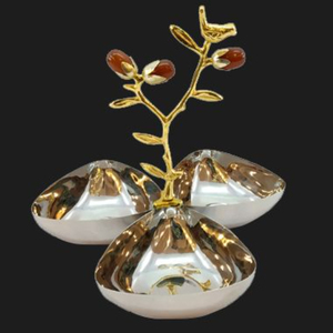 Cuenco de diseñador de plata y oro de primera calidad, elegante mesa hecha a mano, centro de mesa con acento para el hogar moderno, comedor, decoración de exhibición - Product Image 3