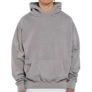 OEM Wholesale <b>Men's</b> Heavy Washed <b>Grey</b> French Terry Streetwear Hoodie Custom Heavyweight Acid Wash Oversized Unisex 100% Cotton - Product Image 5