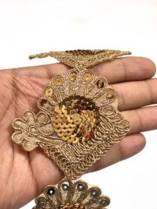 <b>Gold</b> Thread Sequin Embroidery Lace <b>Trim</b> Tulle Fabric for Wedding Dresses and Evening Gowns with Custom Colors - Product Image 2