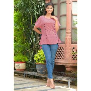 Chemisier en rayonne de taille libre pour femmes avec motif géométrique brodé col asymétrique et paillettes style de bureau formel en rouge (4XL) - Product Image 1