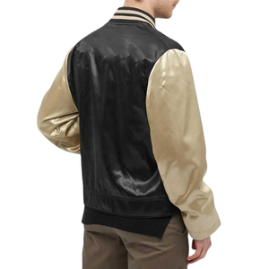 Chaquetas universitarias de satén de diseño personalizado para hombre, chaqueta informal de béisbol ligera brillante con cuello levantado clásico - Product Image 1