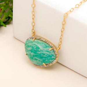 สร้อยคอจี้เพทายลูกบาศก์เงินสเตอร์ลิง925โซ่ขนาด18นิ้วที่ไม่ซ้ำใครชุดเครื่องประดับอัญมณีอเมซอนไนต์ธรรมชาติชุบสำหรับงานแต่งงาน - Product Image 4