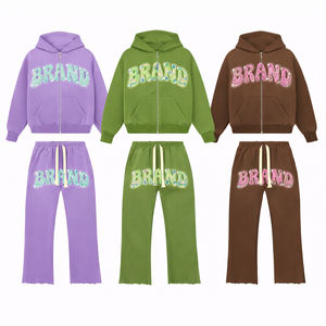 Conjunto Deportivo Personalizado para Hombre con Sudadera con Capucha y Cremallera, 100% Algodón, 2 Piezas, Sudadera con Capucha y Pantalones Deportivos Acampanados - Product Image 2