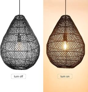โคมไฟหวายสีดำทำมือ โคมไฟห้อยเพดานสไตล์มินิมอล ตกแต่งบ้านและสวน - Product Image 5