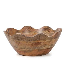 Bol festonné en bois à volants Style décoratif décor de cuisine rustique Grain de bois de mangue taille personnalisée couleur bois naturel - Product Image 1