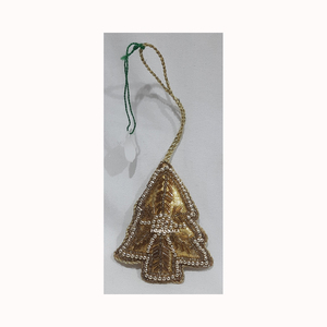 Zari bordado con cuentas trabajo Color marrón forma de árbol de Navidad ornamento fino producto hecho a mano para Festival de Navidad y regalos - Product Image 1