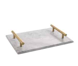 Plateau de service en marbre blanc naturel avec poignées en métal Plateau décoratif rectangulaire pour cuisine et salle de bain - Product Image 1