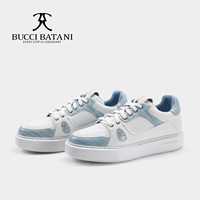 Chaussures décontractées bleu clair en cuir pleine fleur, baskets teintées à la main, à lacets, plateforme