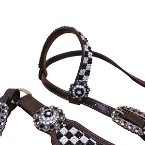 Serre-tête en cuir occidental et collier de poitrine strass décorés ensembles de tack bling à carreaux noirs et blancs fabricant personnalisé - Product Image 3