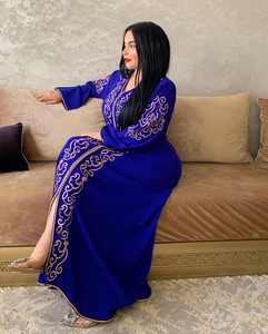 Hermoso azul real marroquí Kaftan vestido musulmán tradicional con bordado a mano estilo casual muy atractivo transpirable - Product Image 5