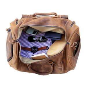 Bolsa de deporte de viaje para gimnasio de fin de semana de lona vintage de cuero suave genuino para hombre transpirable al por mayor - Product Image 2