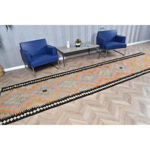 Vintage Turkish <b>Runner</b> <b>Rug</b> 3.6x14 ft (110x428 cm), Orange Abstract Kilim <b>Rug</b> - Product Image 2