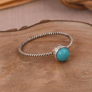 Bague de mariage de luxe en argent sterling torsadé avec turquoise Kingman faite à la main, style bohème hippie, pour femme, cadeau artisanal du sud-ouest - Product Image 5