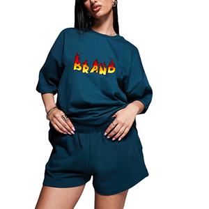 Ensemble 2 pièces décontracté pour femme en molleton de coton uni, col rond, short et sweat-shirt respirant, taille haute, idéal pour l'hiver - Product Image 1