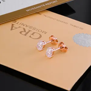 Pendientes de Lujo Starsgem con Moissanita Redonda de 0.5ct, 1ct, 1.5ct, 2ct, 3ct, Plata de Ley 925, Cierre a Presión y Rosca, para Mujer - Product Image 2