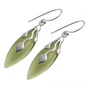 Boucles d'oreilles pendantes en argent avec pierre verte, élégantes, cadeau de mode - Product Image 2