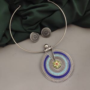 Direct Indian Supplier Best Selling High Grade Oxidised Hasli Necklace Geometric <b>Stud</b> <b>Earrings</b> <b>Set</b> Women's Modern Fashion - Product Image 1