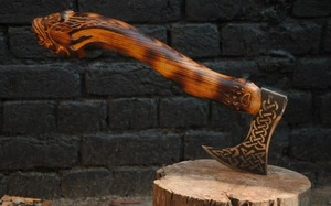 Wholesale High Carbon Steel Viking <b>Axe</b> Head Handmade Hatchets with Wood <b>Handle</b> Outdoor Camping DIY Grade - Product Image 3