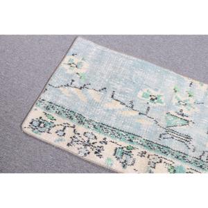 พรมวินเทจสไตล์ตุรกี ขนาด 1.6x3.3 ฟุต พรมขนาดเล็ก ลายทางสีฟ้าเขียว - Product Image 4