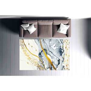 Alfombra de Lujo con Estampado de Mármol Gris para Decoración de Dormitorio y Cocina, Alfombra Delgada No Tejida - Product Image 2