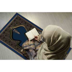 พรมสวดมนต์ขนแกะสีน้ำเงินเข้มดีไซน์ปะต่อสีทองเป็นมิตรกับสิ่งแวดล้อมสไตล์ดั้งเดิมแผ่นรองยางหนาปานกลางของขวัญทางจิตวิญญาณ - Product Image 4